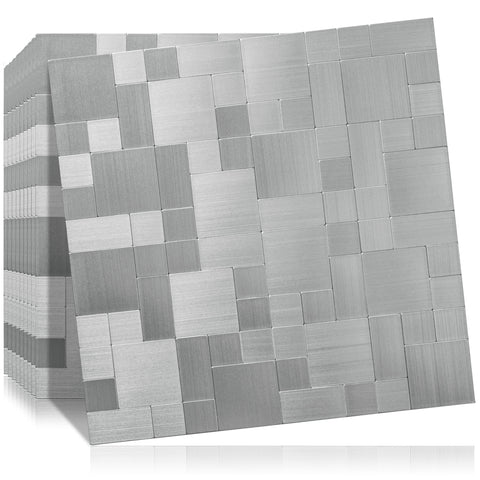 Silver Brushed Stainless Square Mosaic PVC Tile - Canada