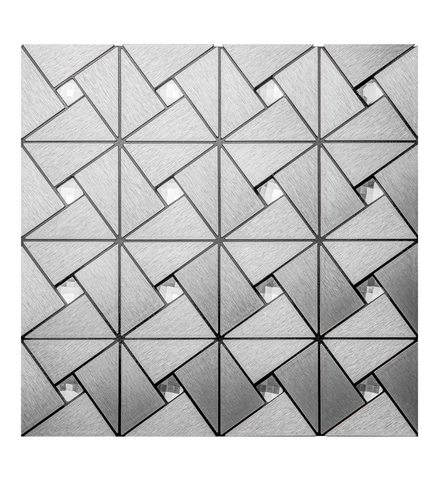 Silver Brushed Steel Square Mosaic Metal Tile Mixed Glass