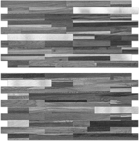 Black & Grey Wood Look Stacked PVC Mixed Silver Metal Chips