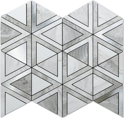 Gray Stone Triangle PVC Mosaic Tile Mixed Silver Chips