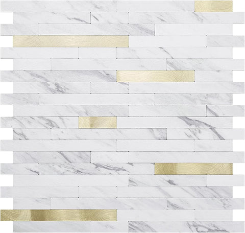 White Faux Marble Stacked PVC Mixed Gold Metal Chips