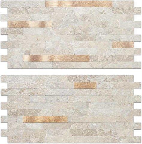 Beige Marble Look Stacked PVC Tile Mixed Golden Metal Chips - Canada