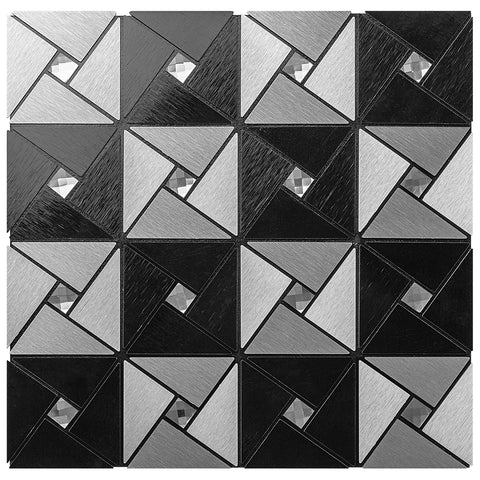 Black and Silver Brushed Stainless Square Metal Tile Mixed Glass Chips