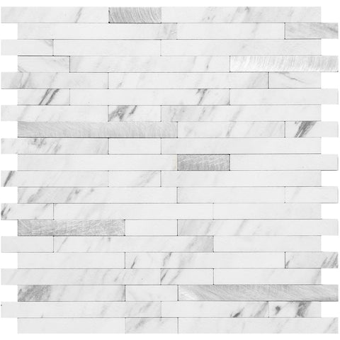 White Marble Look Stacked PVC Tile Mixed Silver Metal Chips - Canada
