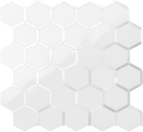 Polished White Ceramic Look Hexagon Mixed Silver Metal Chips