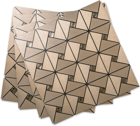 Champane Gold Brushed Stainless Square Metal Tile Mixed Glass - UK