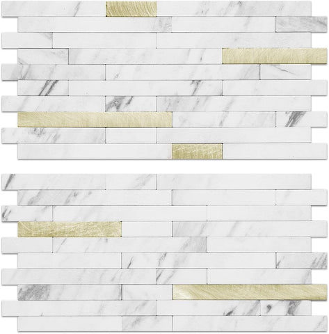 White Faux Stone Stacked PVC Mixed Light Golded Metal Chips, Half-sheet