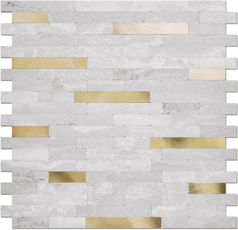 Light Beige Stone Stacked PVC Mixed Golden Metal Chips