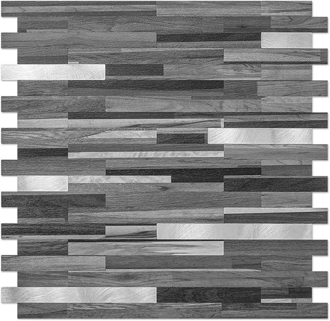 Black & Gray Wood Look Stacked PVC Mixed Silver Metal Chips