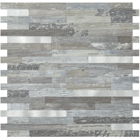 Distressed Wood Stacked PVC Mixed Silver Metal Chips