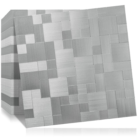 Silver Brushed Stainless Square Mosaic PVC Tile