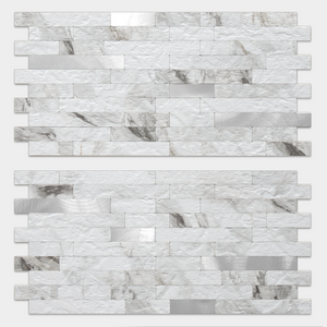 White Marble Stacked Linear PVC Mixed Silver Metal Chips
