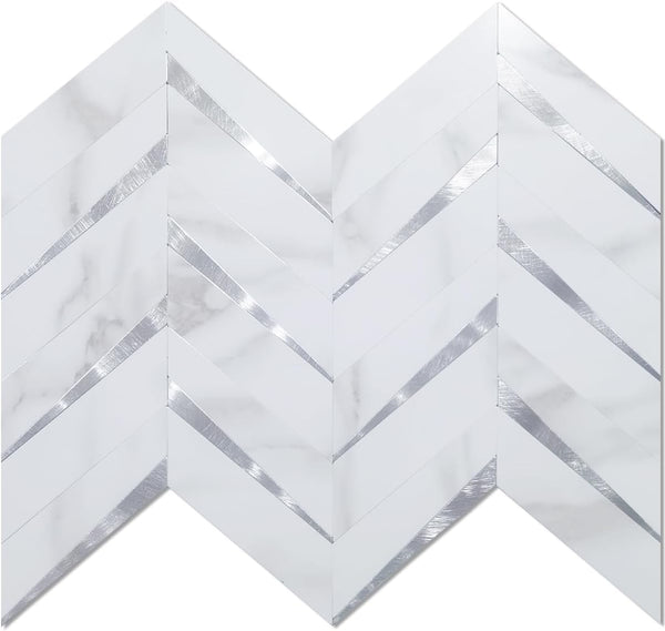 Polished Marble Look PVC Tile Mixed with Silver Metal Chips