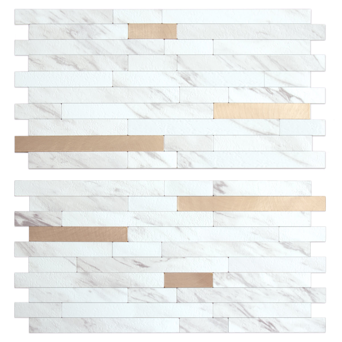White Faux Stone  PVC Linear Mosaic Tile Mixed Champagne Gold