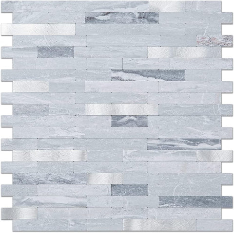 Light Grey Faux Stone Stacked PVC Mixed Silver Metal Chips