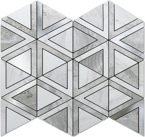 Gray Stone Triangle PVC Mosaic Tile Mixed Silver Chips