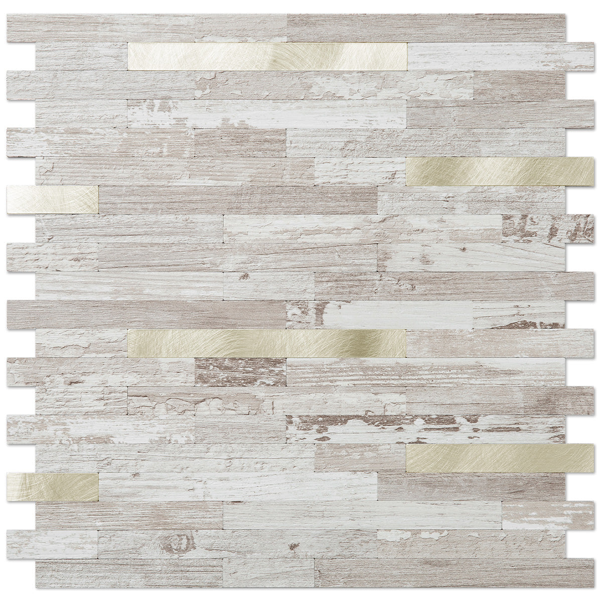 Brown Birch PVC Linear Mosaic Tile Mixed Gold Metal