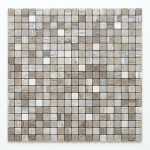Taupe and Beige Weathered Wood Square Mosaic PVC Tile Mixed Metal Silver