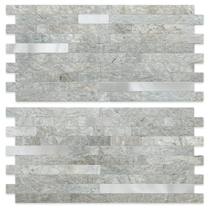Grey Mountain Rock Stacked Linear PVC Tile Mixed Metal Silver