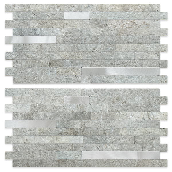 Grey Mountain Rock Stacked Linear PVC Tile Mixed Metal Silver