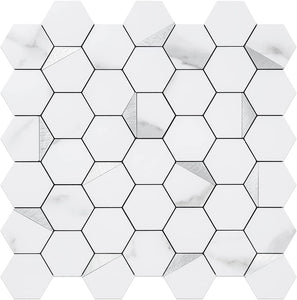 White Marble Look Hexagon PVC Mixed Silver Metal Chips