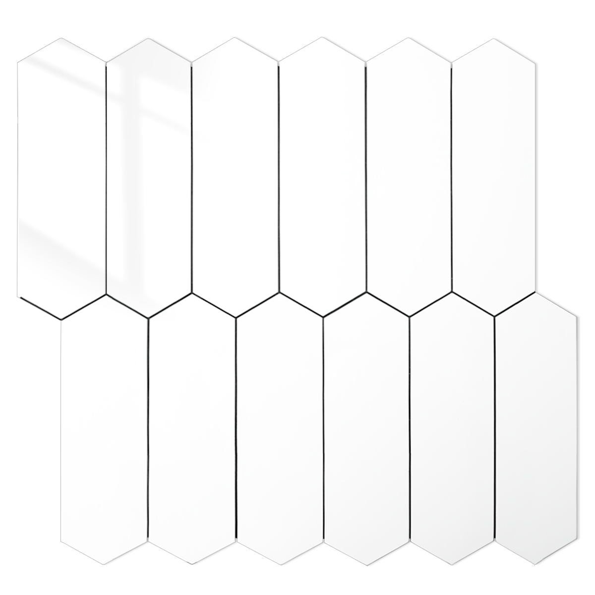Polished White Ceramic Look Elongated Hexagon PVC Tile