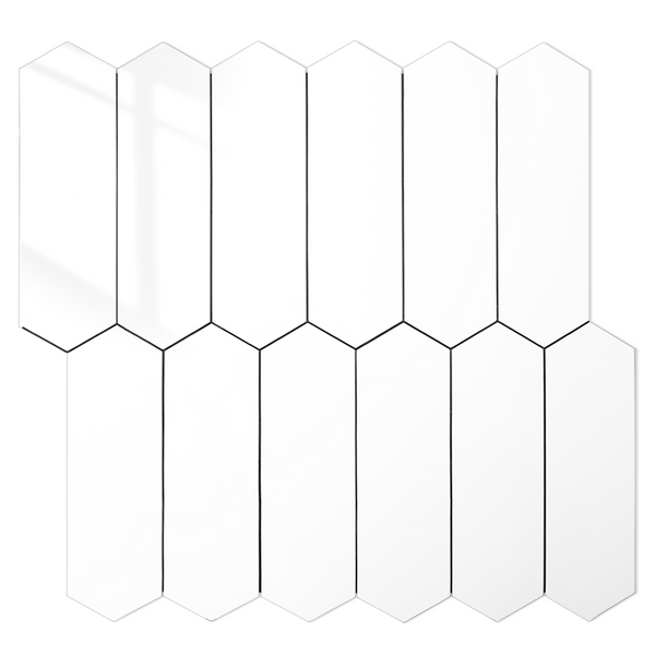 Polished White Ceramic Look Elongated Hexagon PVC Tile