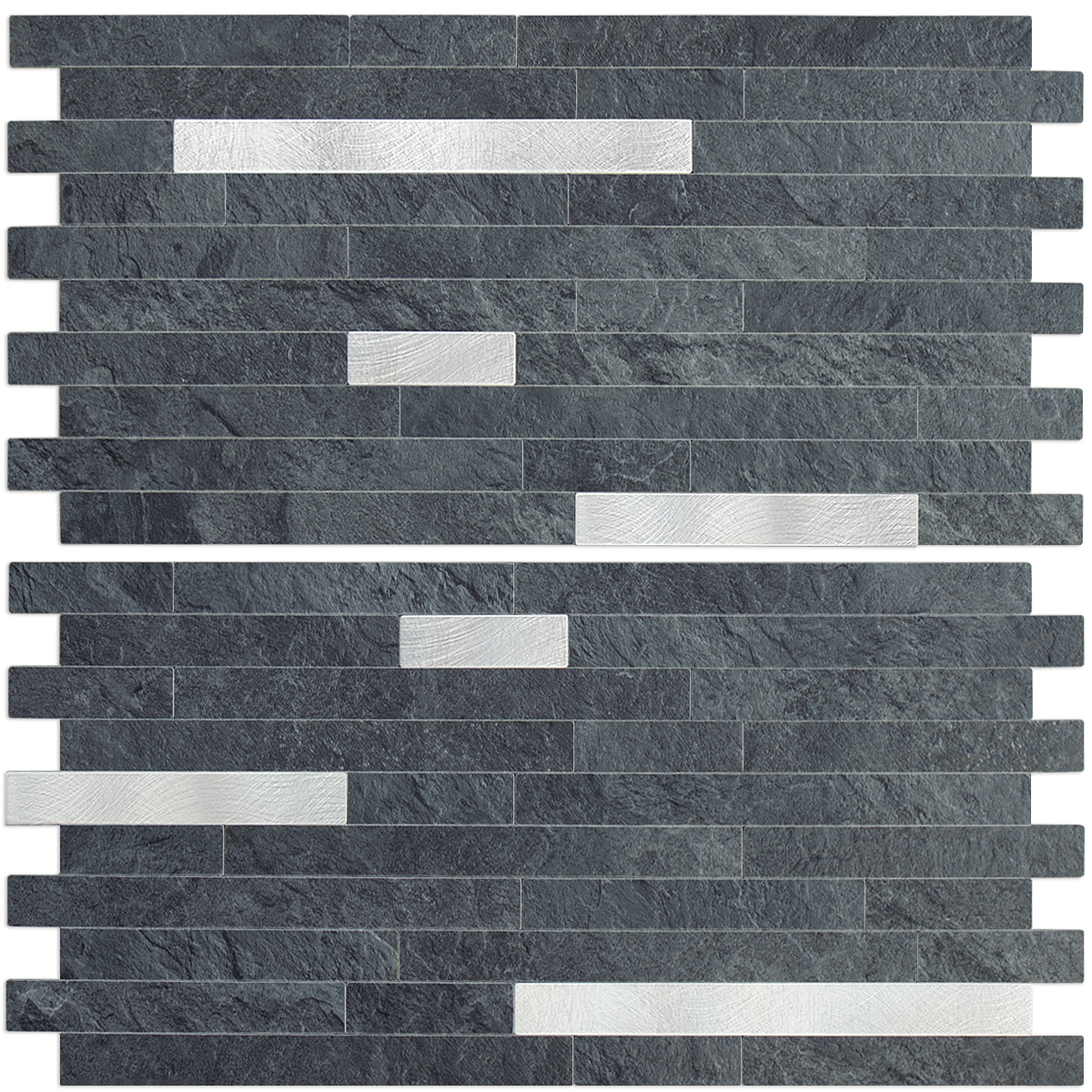 Black Slate Stacked Linear PVC Tile Mixed Metal Silver
