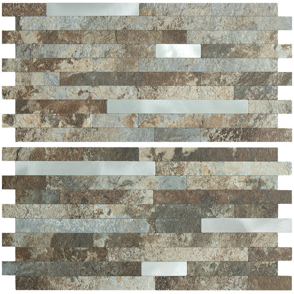 Beige & Brown Stacked Linear PVC Tile Mixed Metal Silver