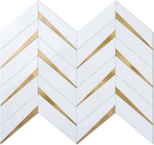 Polished White Herringbone PVC Tile Mixed Golden Chips