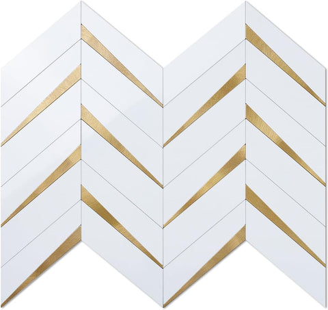 Polished White Herringbone PVC Tile Mixed Golden Chips