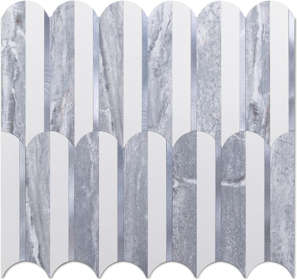 Grey and White Stone Look Fishscale PVC Mixed Silver Metal Chips