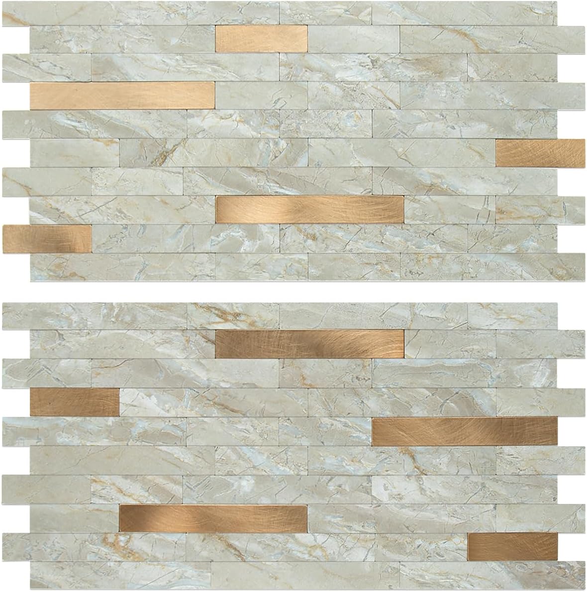Light Brown Marble Look PVC Linear Mosaic Tile Mixed Bronze Metal