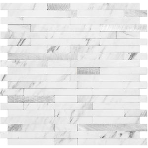 White Marble Look Stacked PVC Tile Mixed Silver Metal Chips - Canada