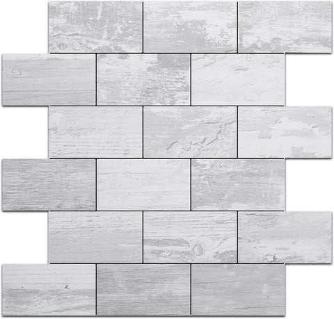 White Vintage Wood Subway PVC Tile