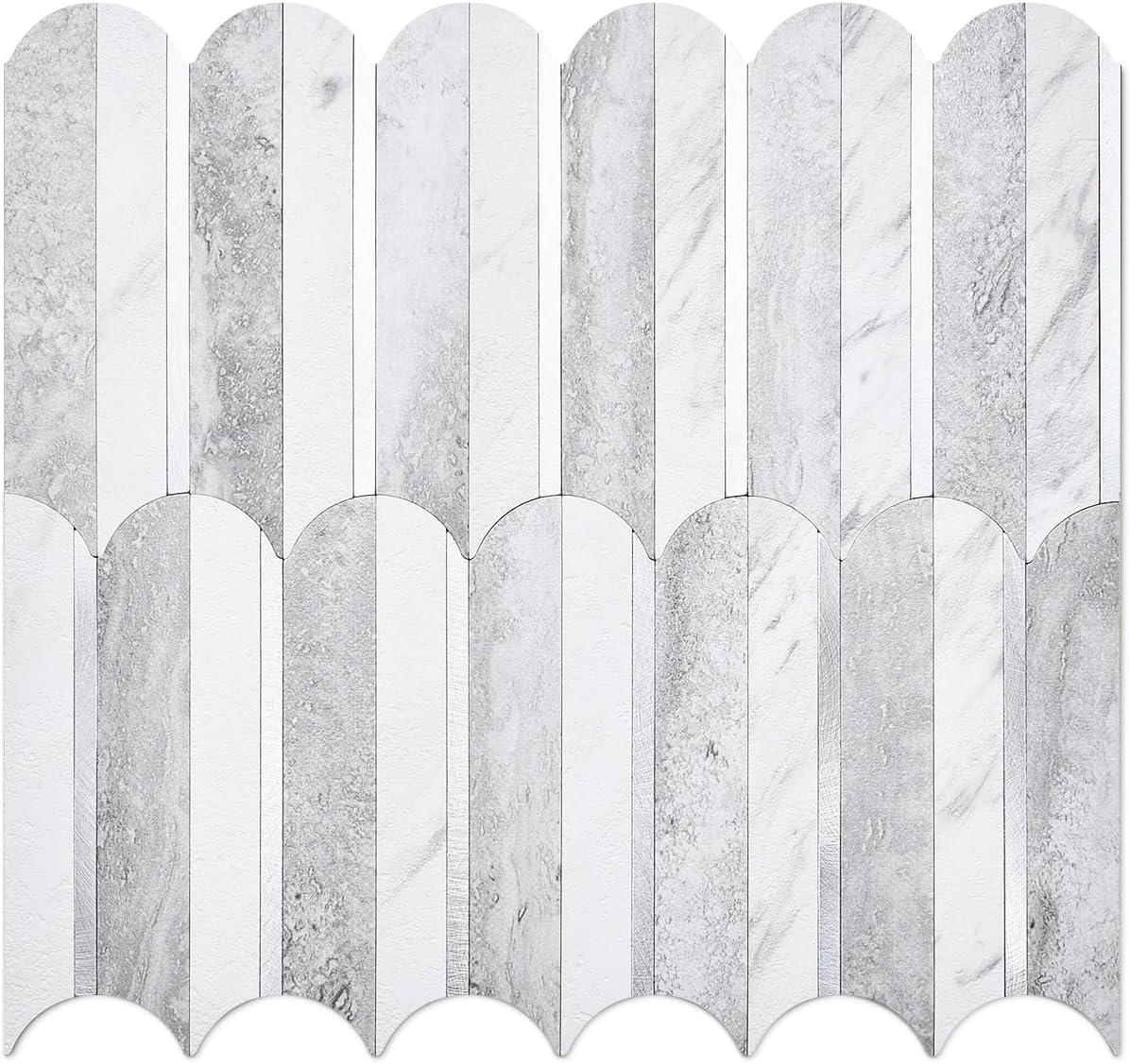 Gray & White Stone Marble Fishscale PVC Tile Mixed Metal Silver