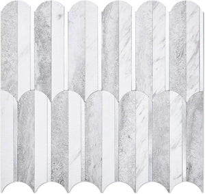 Gray & White Stone Marble Fishscale PVC Tile Mixed Metal Silver