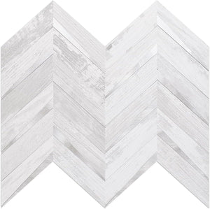 White Birch Chevron PVC Tile Mixed Silver Metal Chips