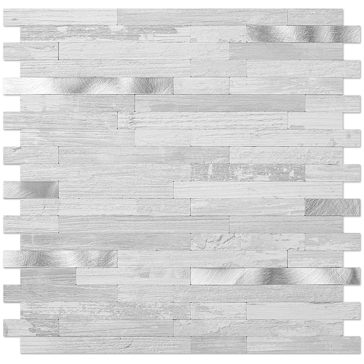 White Birch Stacked PVC Tile Mixed Silver Metal Chips - Canada