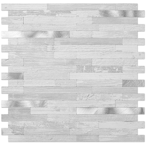 White Birch Stacked PVC Tile Mixed Silver Metal Chips - Canada