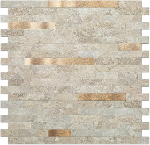 Beige Marble Look Stacked PVC Tile Mixed Gloden Metal Chips - Canada