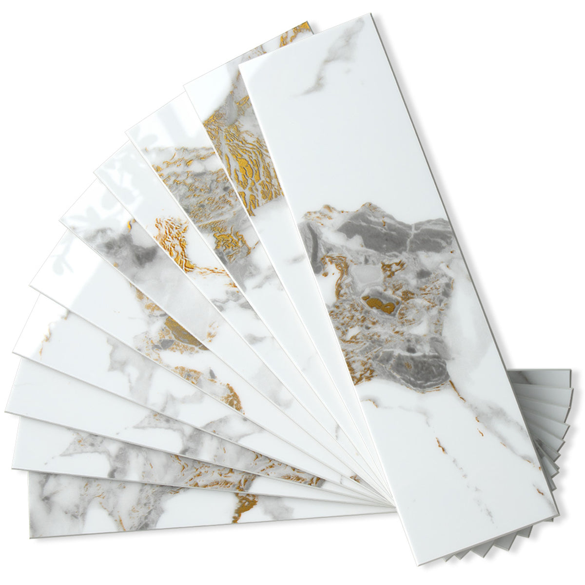 Polished White Marble with Gold Veinings 3‘’x12''Subway PVC Tile