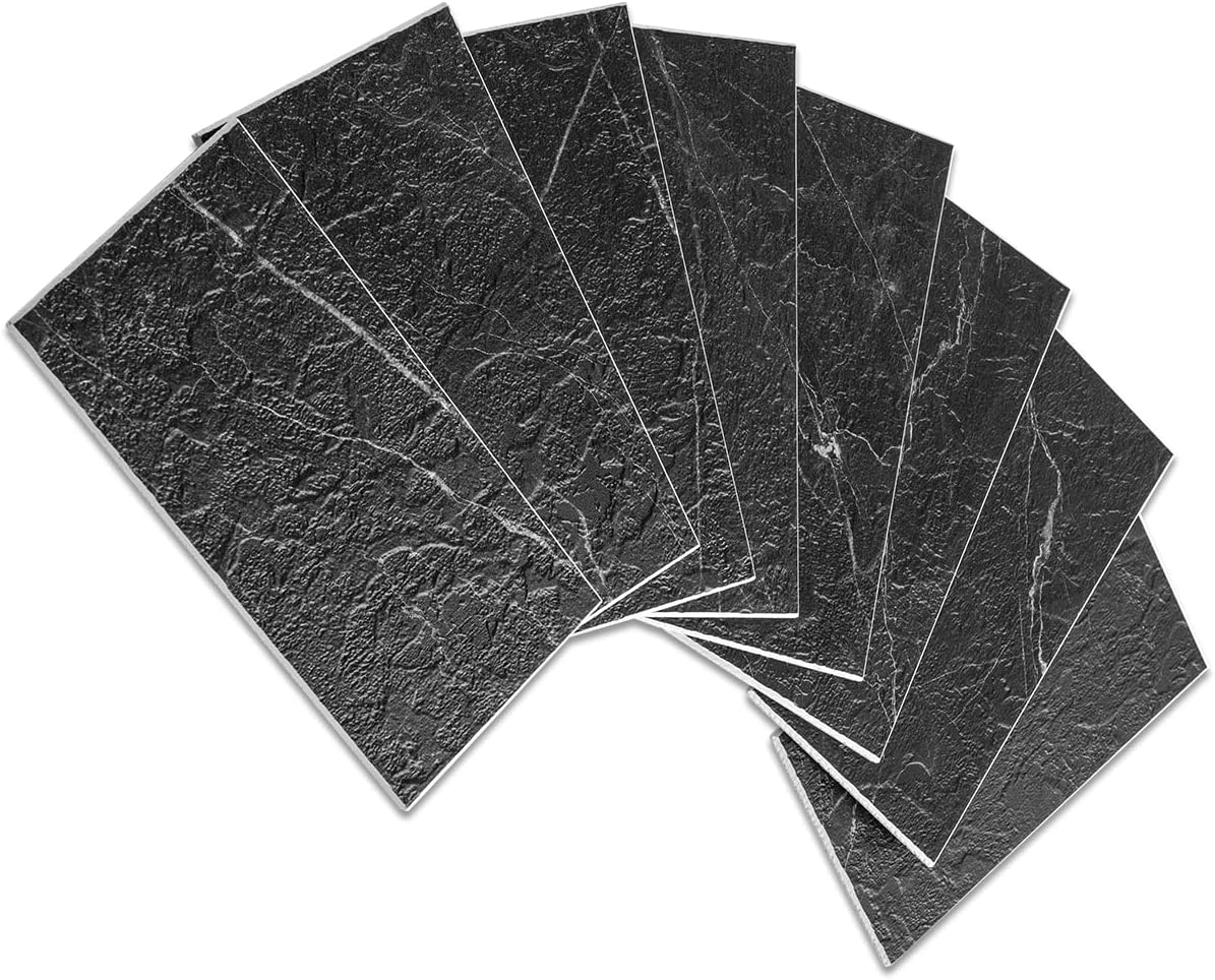 3''x6'' Black Faux Stone Subway PVC Tile With White Faux Grout