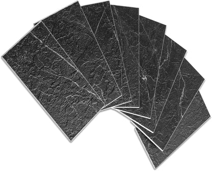 3''x6'' Black Faux Stone Subway PVC Tile With White Faux Grout