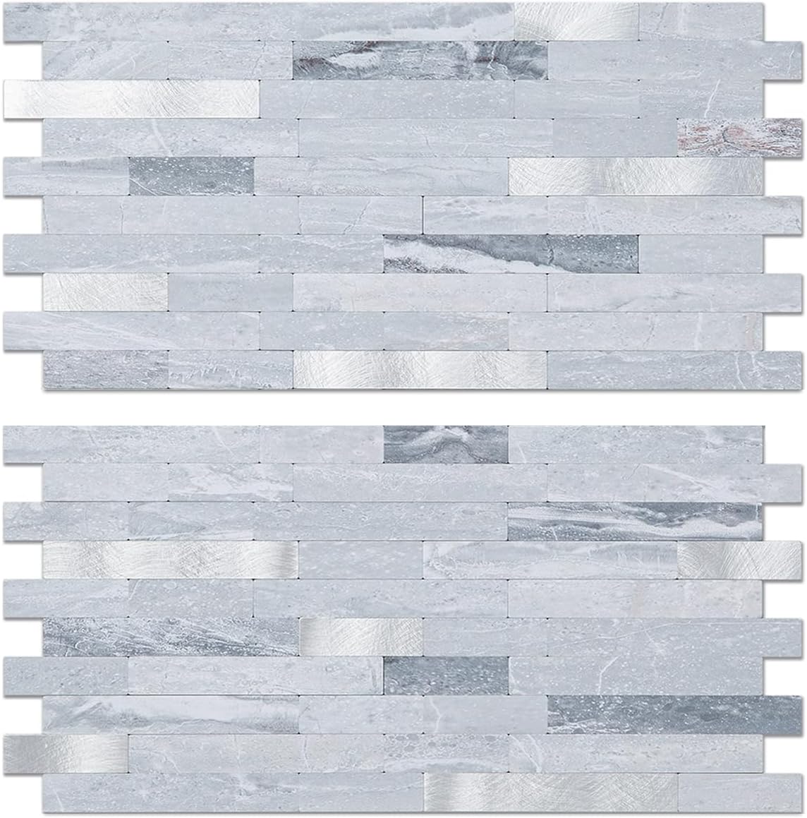 Bluish Gray Stone PVC Linear Mosaic Tile Mixed Metal Silver