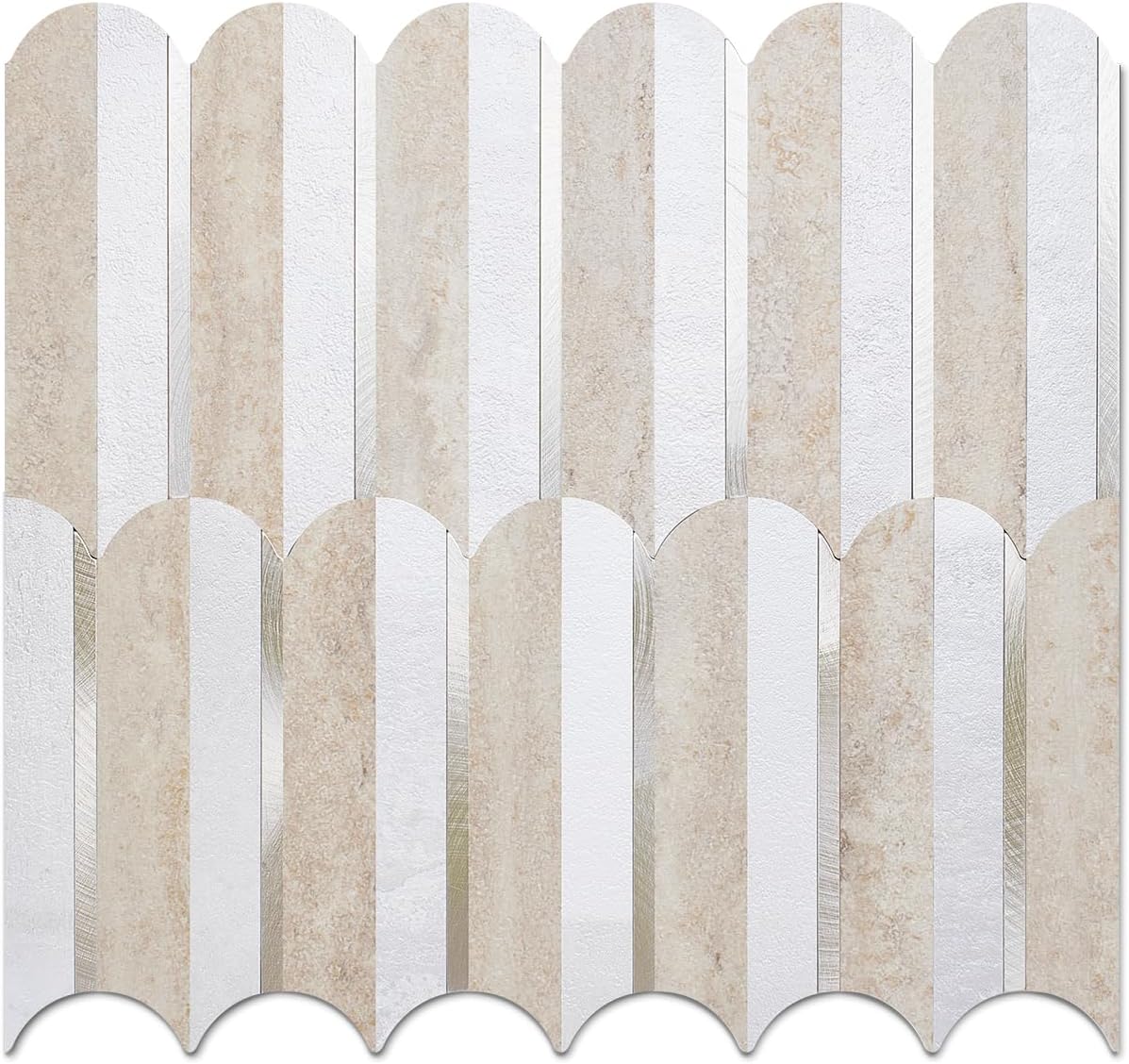 Beige & White Marble Fishscale PVC Tile Mixed Metal Silver