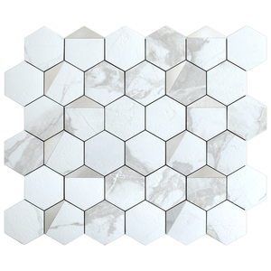 White Marble Hexagon PVC Tile Mixed Metal Silver