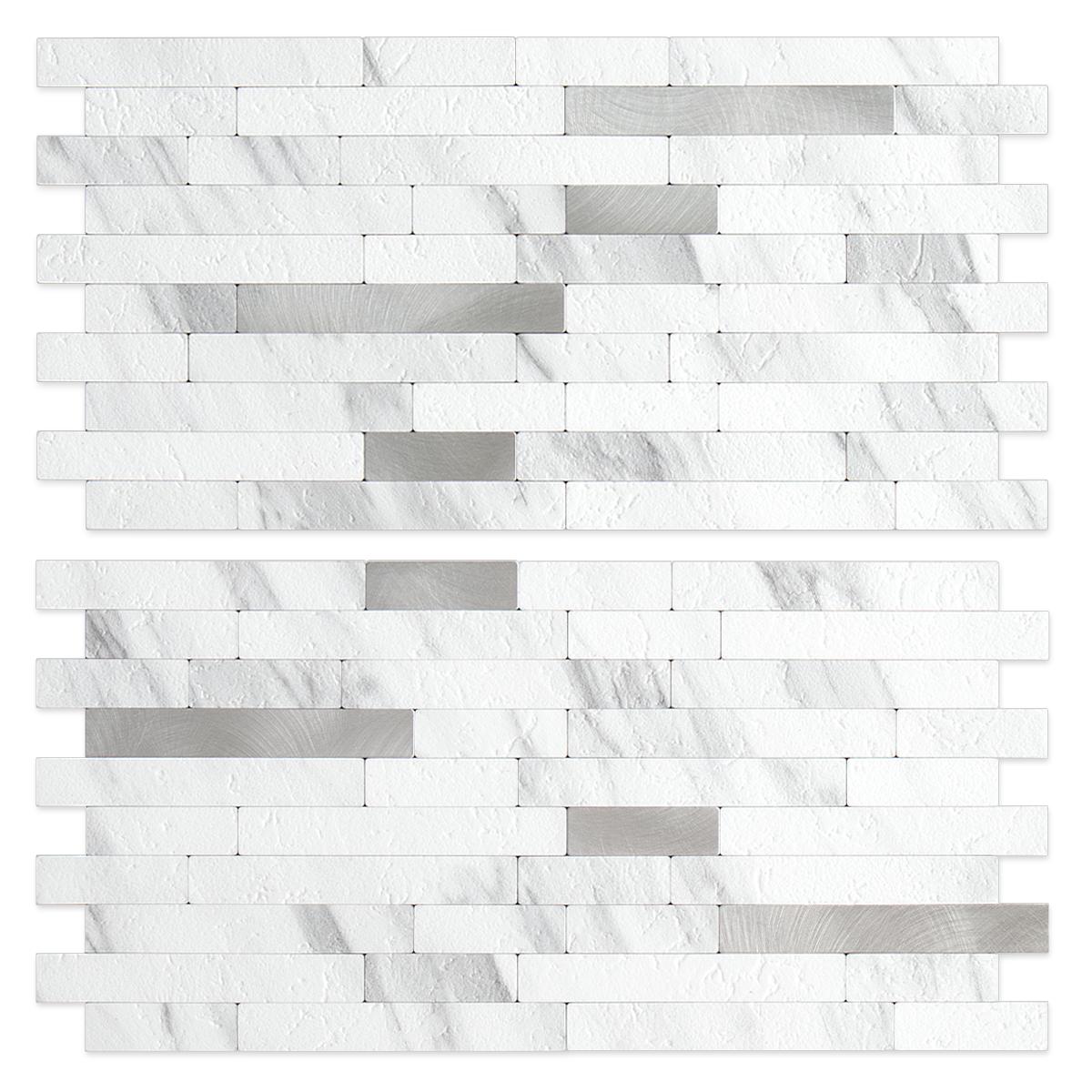 White Marble PVC Linear Mosaic Tile Mixed Metal Silver