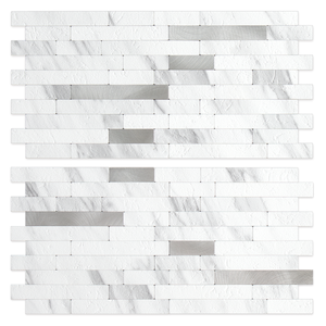 White Marble PVC Linear Mosaic Tile Mixed Metal Silver