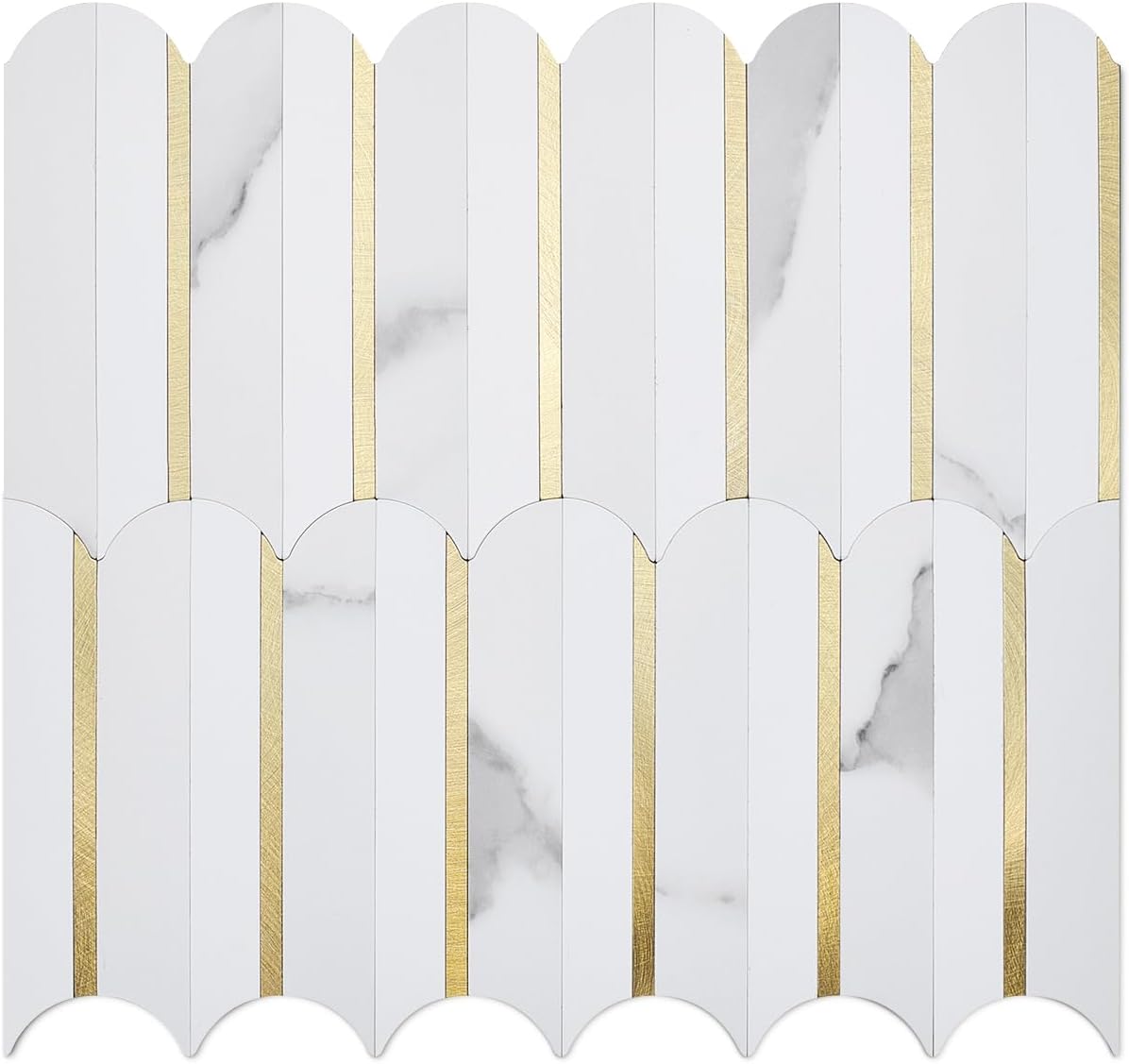 White Marble Fishscale PVC Tile Mixed Metal Gold